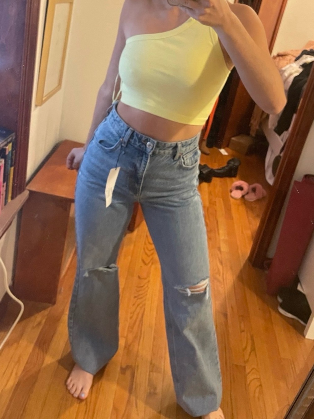 Zara Light Blue Distressed Straight-Leg Jeans